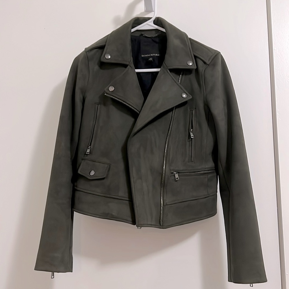 Banana Republic Vegan Suede Moto Jacket - Olive Green - Women’s Size XS